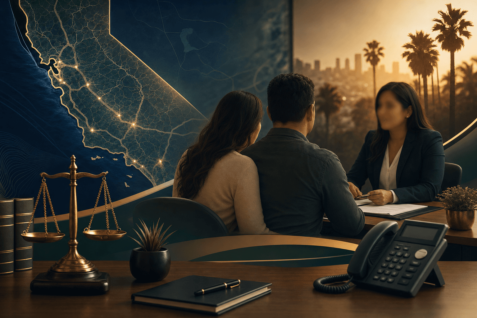 Spanish-language California accident consultation visual with attorney intake and bilingual support cues